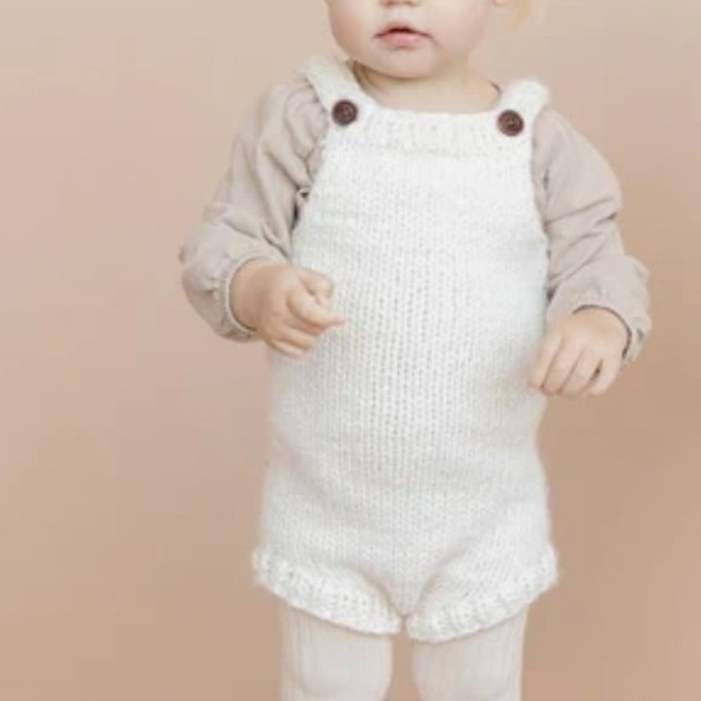 The Blueberry Hill Baby Knit Romper 12-24 Months Ivory Button Strap Chunky Knit